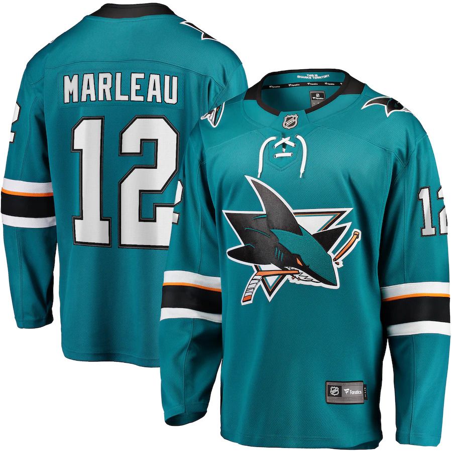 Men San Jose Sharks 12 Patrick Marleau Fanatics Branded Teal Replica Player NHL Jersey
